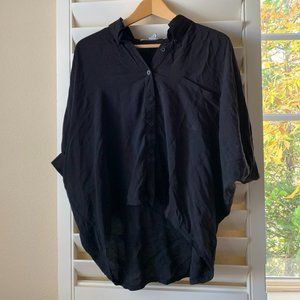 Loose Short Sleeve Collar Button Up Top